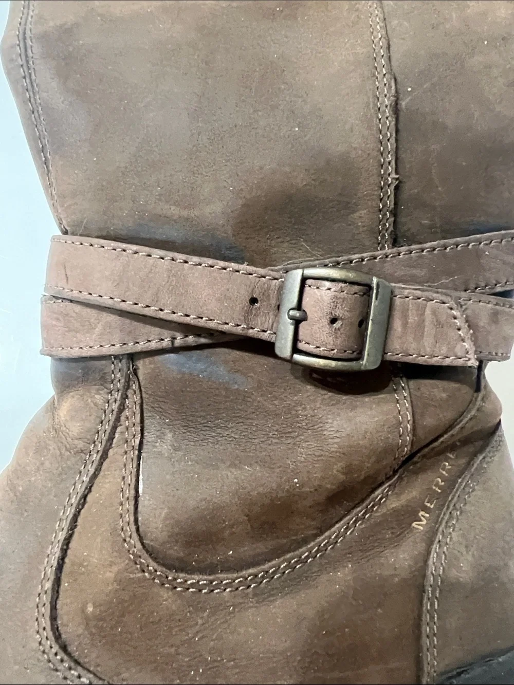 Merrill Wm 9 Brown Leather Tall Riding Boots strap waterproof